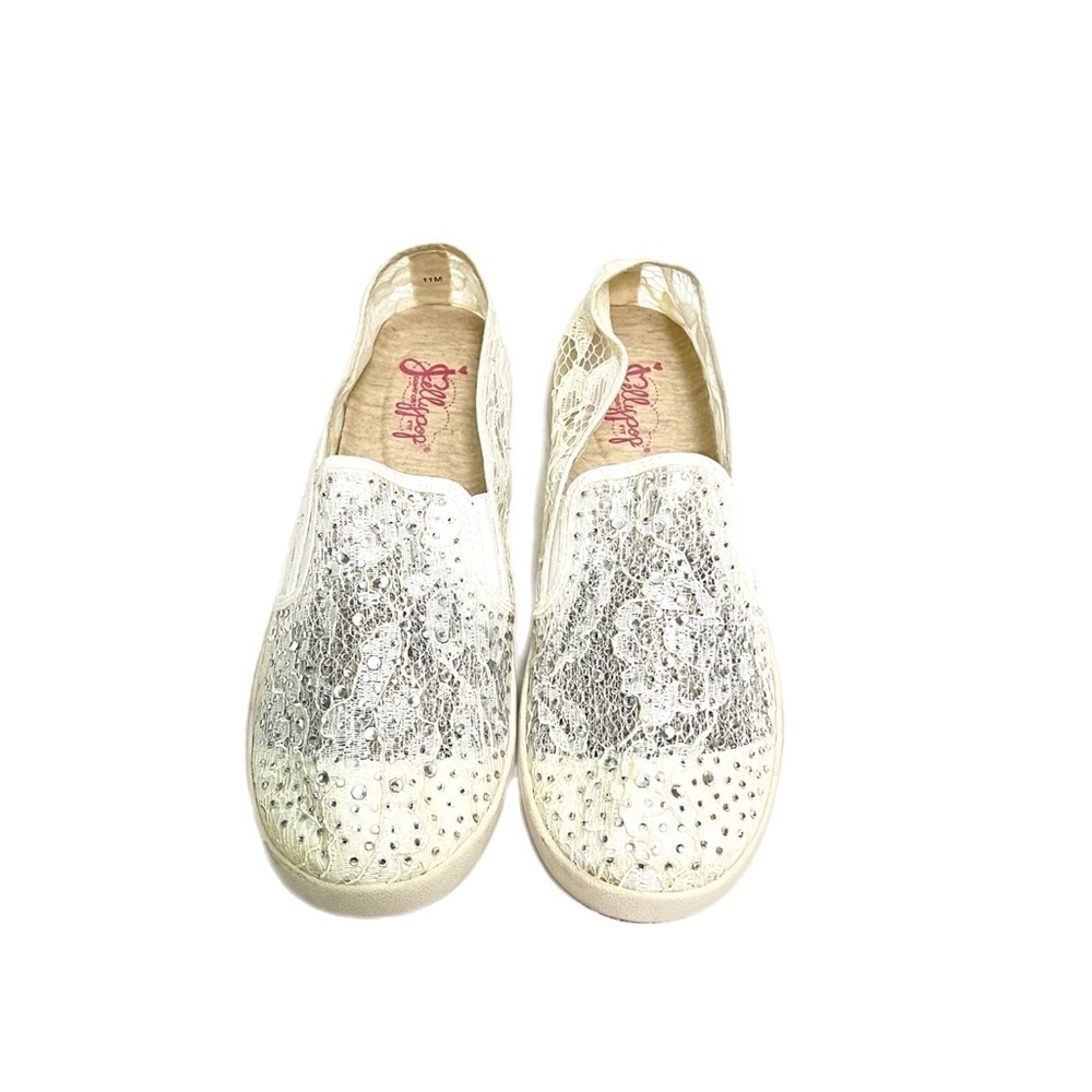 Vintage 1990s white illusion lace rhinestone studded slip on bridal sneakers